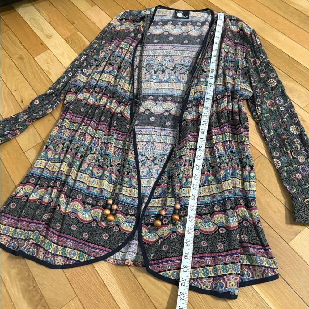 First Option Open Front Boho Lagenlook Country Western Beaded Cardigan - Picture 5 of 7